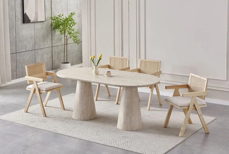 Table repas Iconic céramique travertin