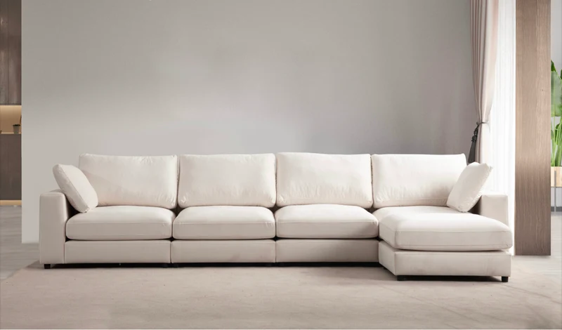 Canapé Julia Modulable Velours blanc cassé 4+1 pouf