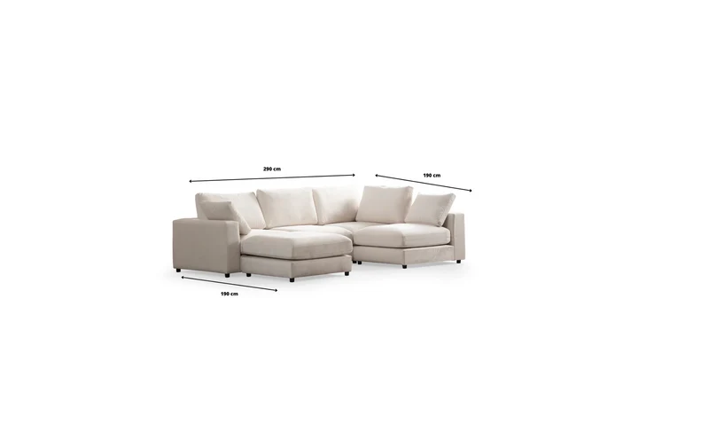 Canapé Julia Modulable Velours blanc cassé 3+1 pouf