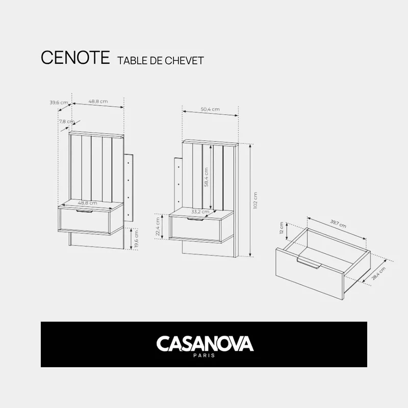 CENOTE - Ensemble Lit & Tables de chevet