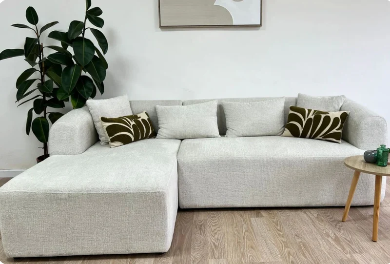 Canapé d'Angle Ela Chenille Blanc cassé