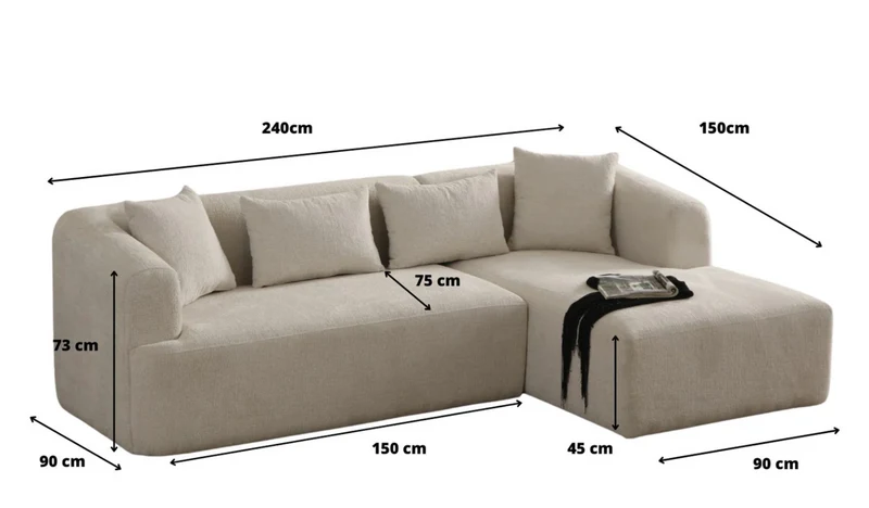 Canapé d'Angle Ela Chenille Blanc cassé