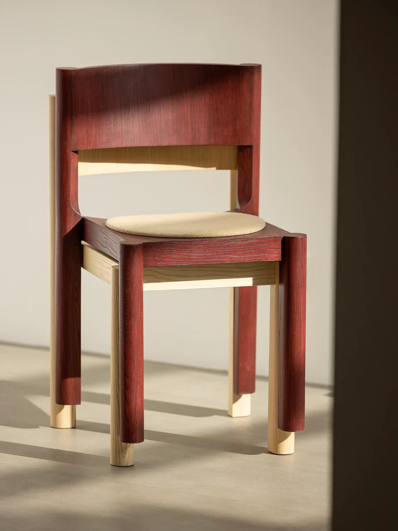 Chaise Paume frêne bordeaux - tissu beige C 3047