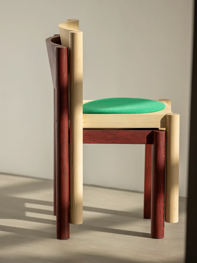 Chaise Paume frêne naturel - tissu vert C3046