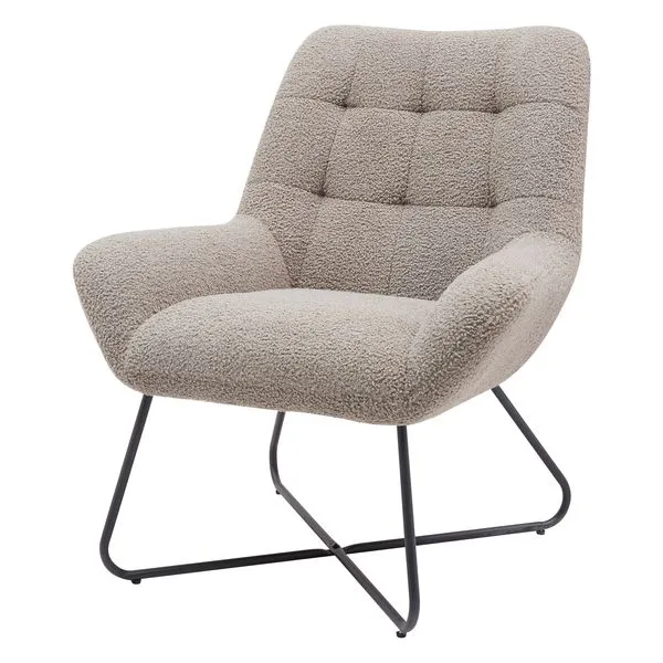 Fauteuil tissu effet laine bouclette gris foncé