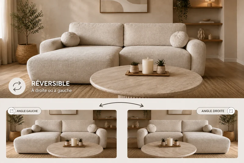 Canapé D'angle Convertible BETIS angle réversible tissu Marbella