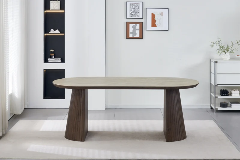 Table de séjour Tera céramique 180cm couleur noyer/travertin - 6 personnes