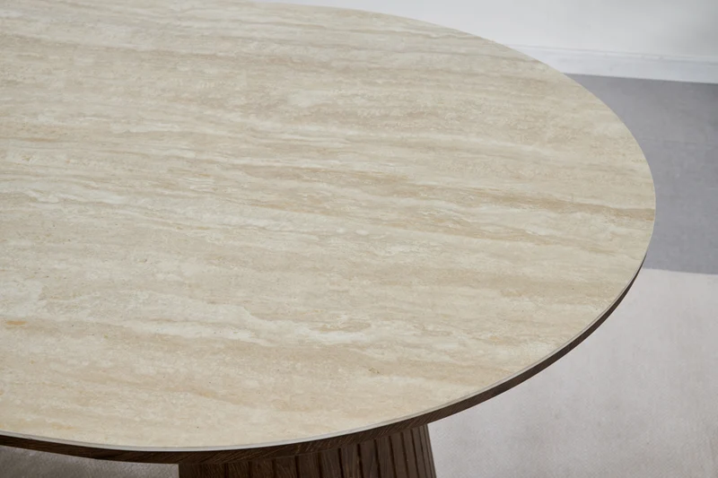 Table de séjour Tera céramique 180cm couleur noyer/travertin - 6 personnes