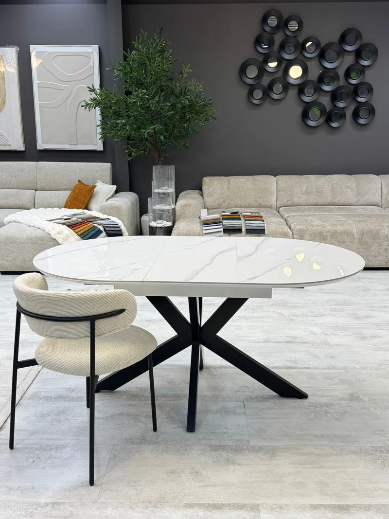 Table NOVA extensible en céramique blanche finition marbre gris – Haute Résistance