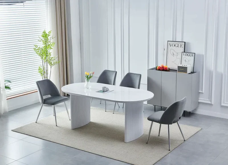 Table à Manger Ovale 180 cm – Céramique Blanche – Design Contemporain