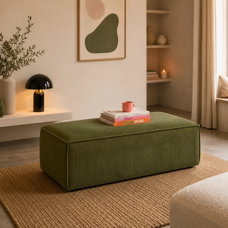 Pouf KAVE HOME Blok 150x70cm en velours côtelé vert