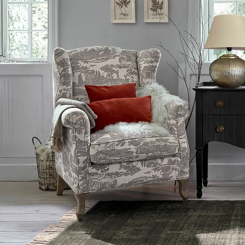 Fauteuil LOBERON Fallowmere Toile de Jouy Noir/Blanc