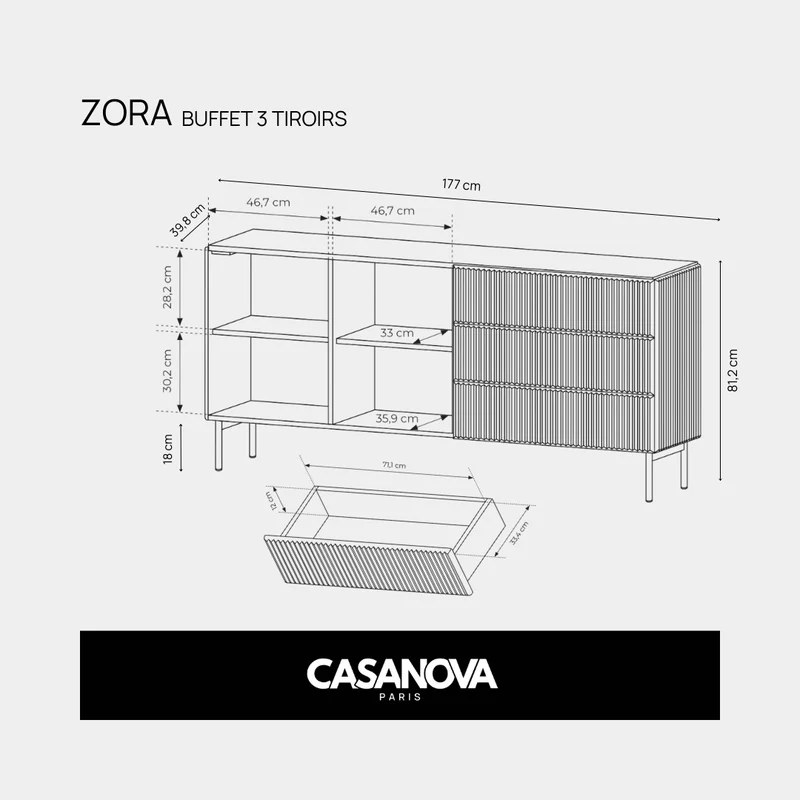 ZORA - BUFFET 3 TIROIRS