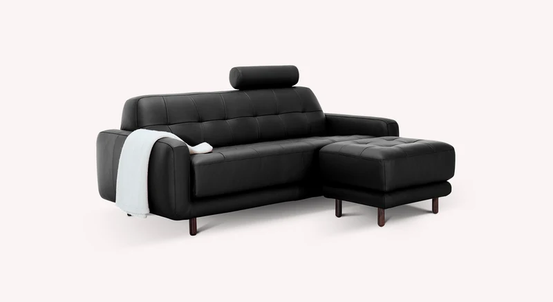 Lot canapé et pouf CLARK Cuir Sidney Noir