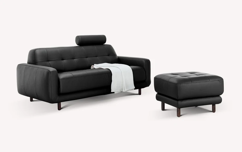 Lot canapé et pouf CLARK Cuir Sidney Noir