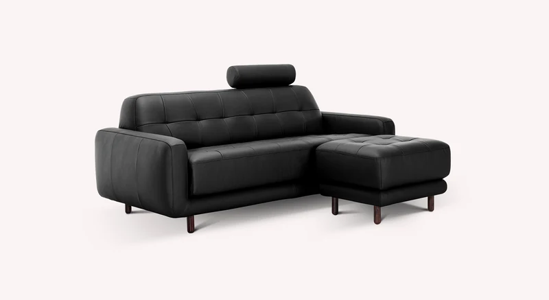 Lot canapé et pouf CLARK Cuir Sidney Noir