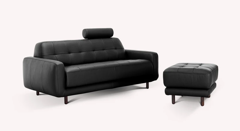 Lot canapé et pouf CLARK Cuir Sidney Noir
