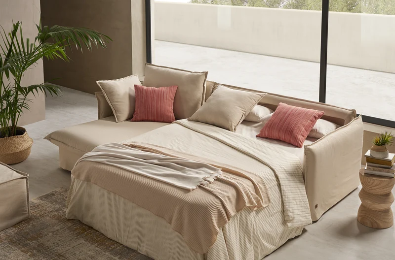 SALLANCHES - Canapé d'angle convertible - Angle gauche - 5 places - Toile