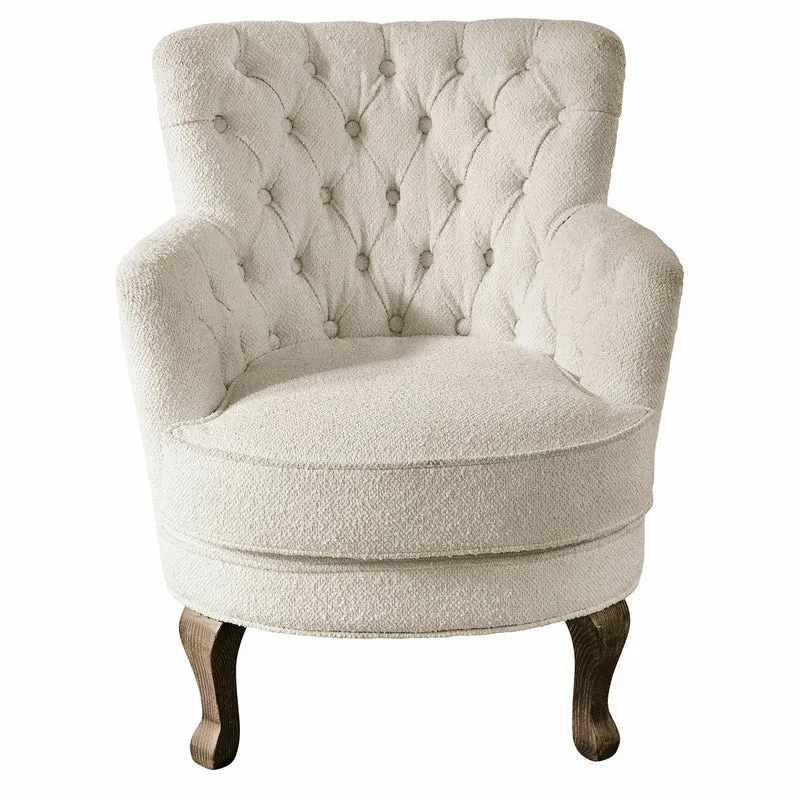Fauteuil capitonné LOBERON Calgary en tissu bouclette crème