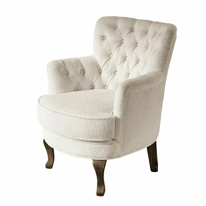Fauteuil capitonné LOBERON Calgary en tissu bouclette crème