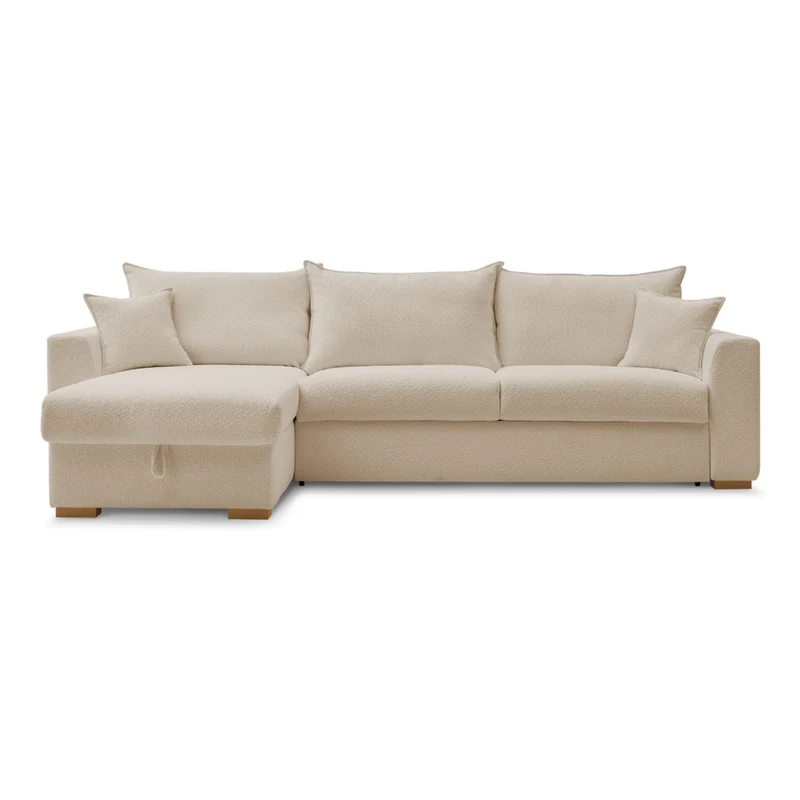 Canapé d'angle convertible BOBOCHIC Augustin ouverture express en tissu bouclette beige