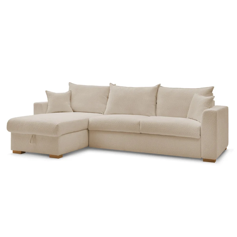 Canapé d'angle convertible BOBOCHIC Augustin ouverture express en tissu bouclette beige