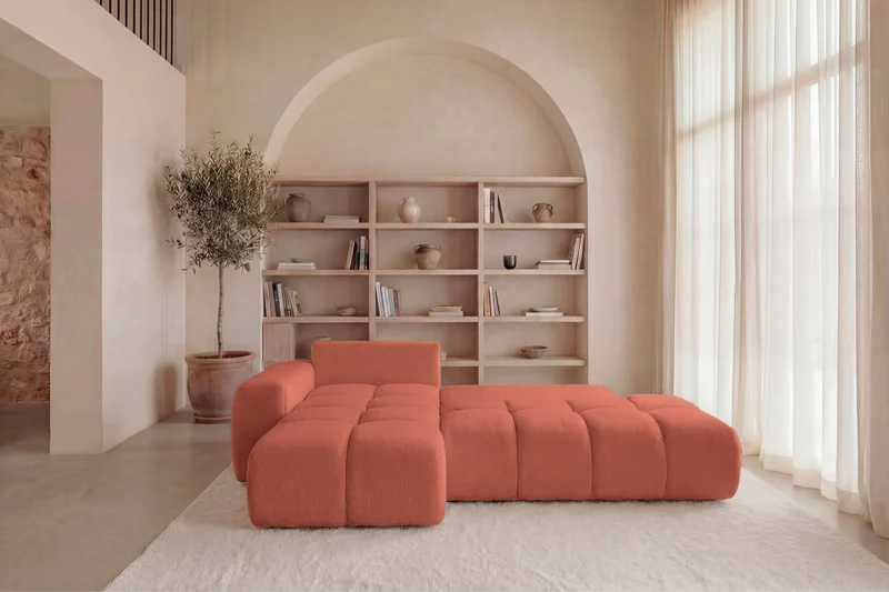 Canapé d'angle droit convertible CASANOVA Constance en tissu chenille terracotta