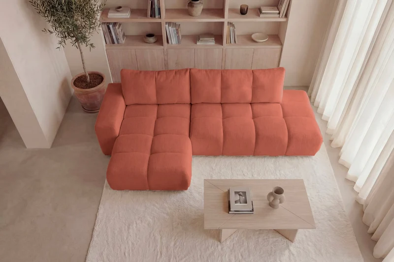 Canapé d'angle droit convertible CASANOVA Constance en tissu chenille terracotta