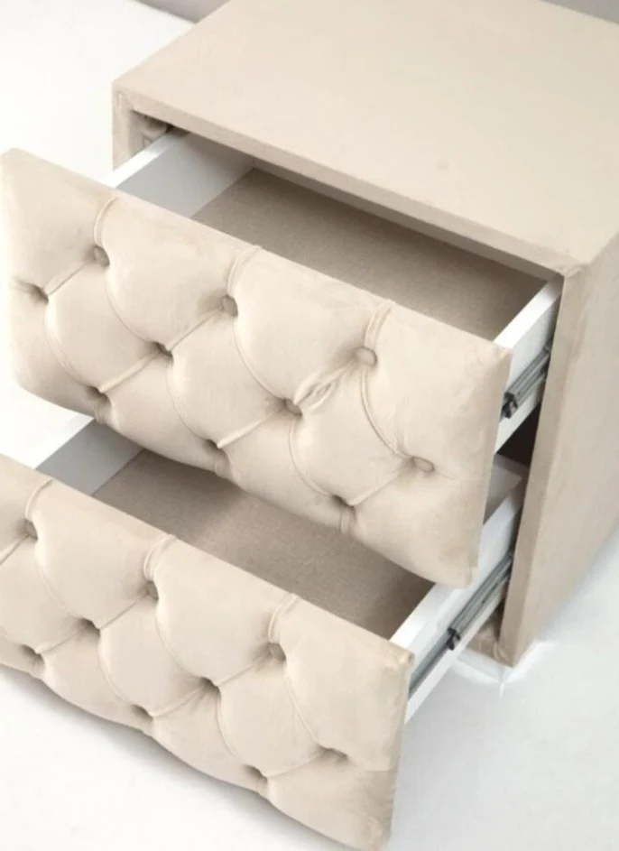 Chevet Capitonné Velours Beige