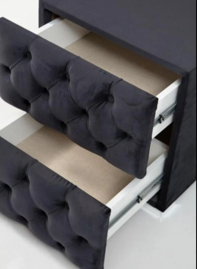 Chevet Capitonné Velours Gris Anthracite