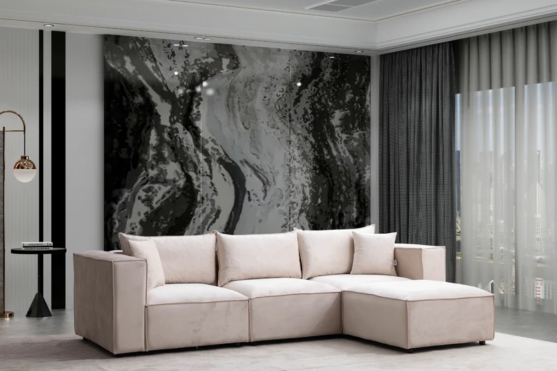 Canapé ELEGANCE Velours Modulable 3+1 Pouf