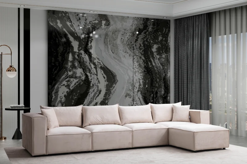 Canapé ELEGANCE Velours Modulable 4+1 Pouf