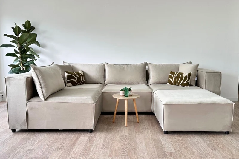 Canapé ELEGANCE Velours Modulable 4+1 Pouf