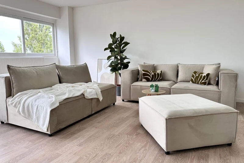 Canapé ELEGANCE Velours Modulable 4+1 Pouf