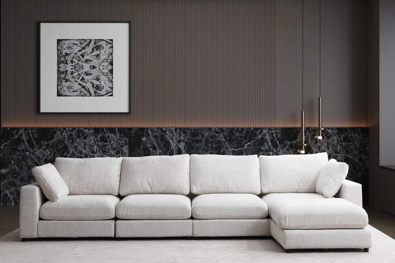 Canapé JULIA Modulable Chenille 4+1 Pouf
