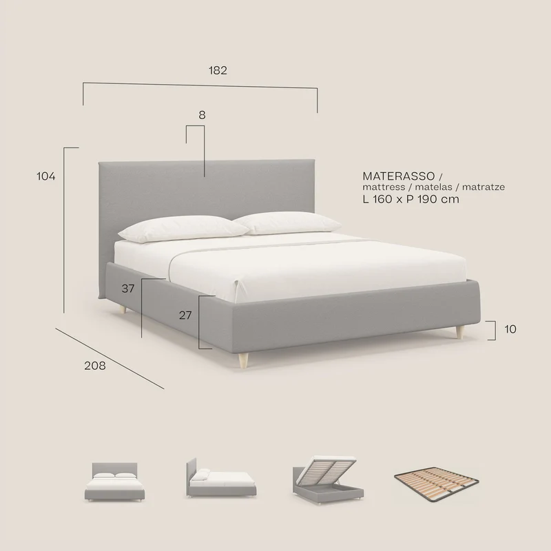 Teresa lit avec coffre déhoussable en tissu mixte coton imperméable T13 gris