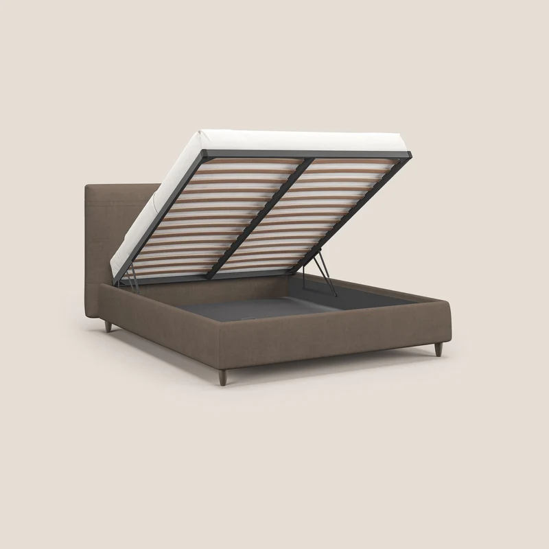 Martina lit rembourré avec coffre en tissu imperméable T02 marron