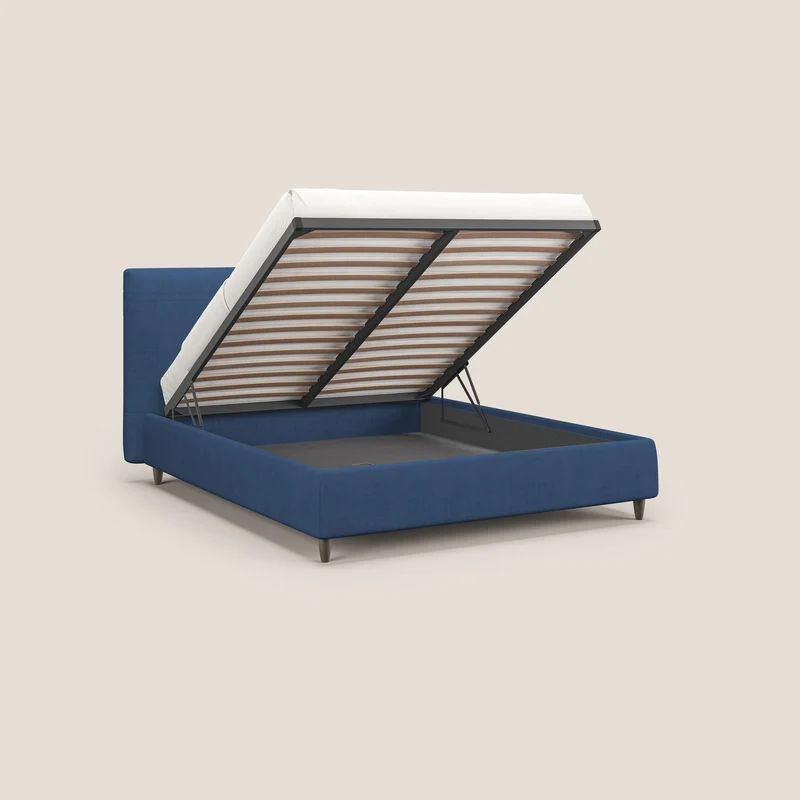 Martina lit rembourré avec coffre en tissu imperméable T02 bleu