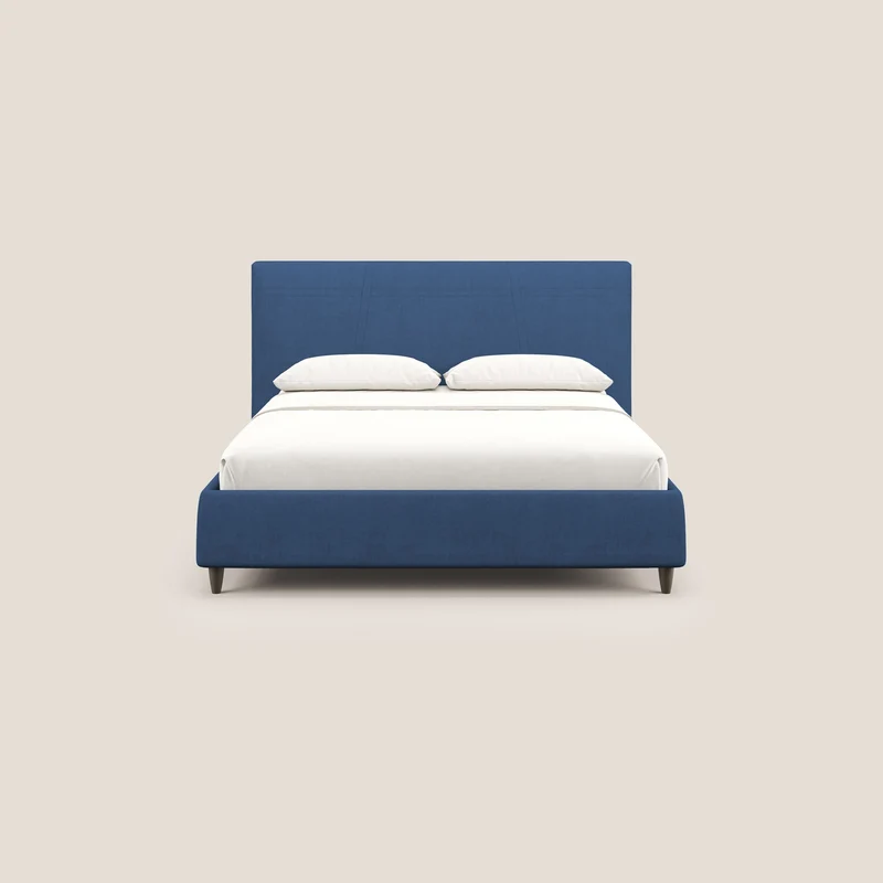 Martina lit rembourré avec coffre en tissu imperméable T02 bleu