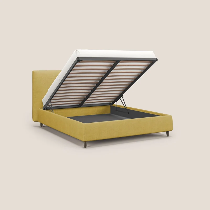 Martina lit rembourré avec coffre en tissu imperméable T02 jaune