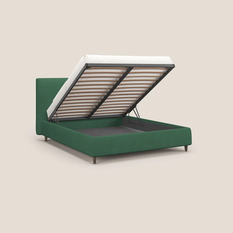 Martina lit rembourré avec coffre en tissu imperméable T02 vert