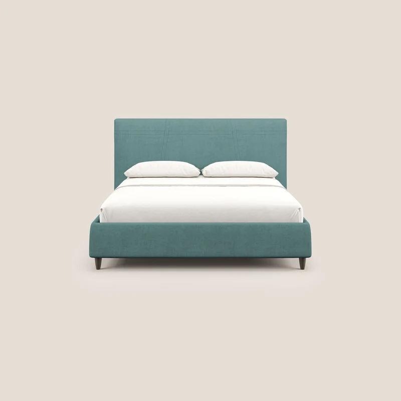 Martina lit rembourré avec coffre en tissu imperméable T02 bleu canard