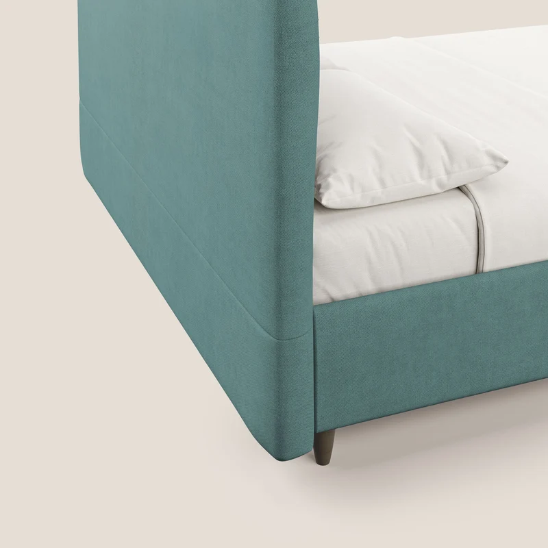 Martina lit rembourré avec coffre en tissu imperméable T02 bleu canard
