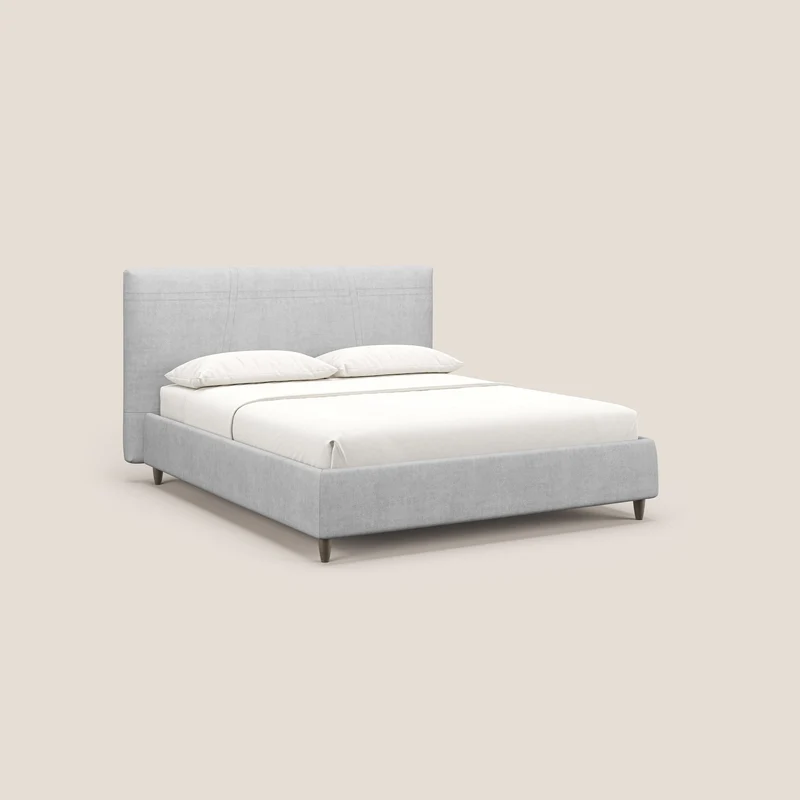 Martina lit rembourré avec coffre en tissu imperméable T02 gris clair