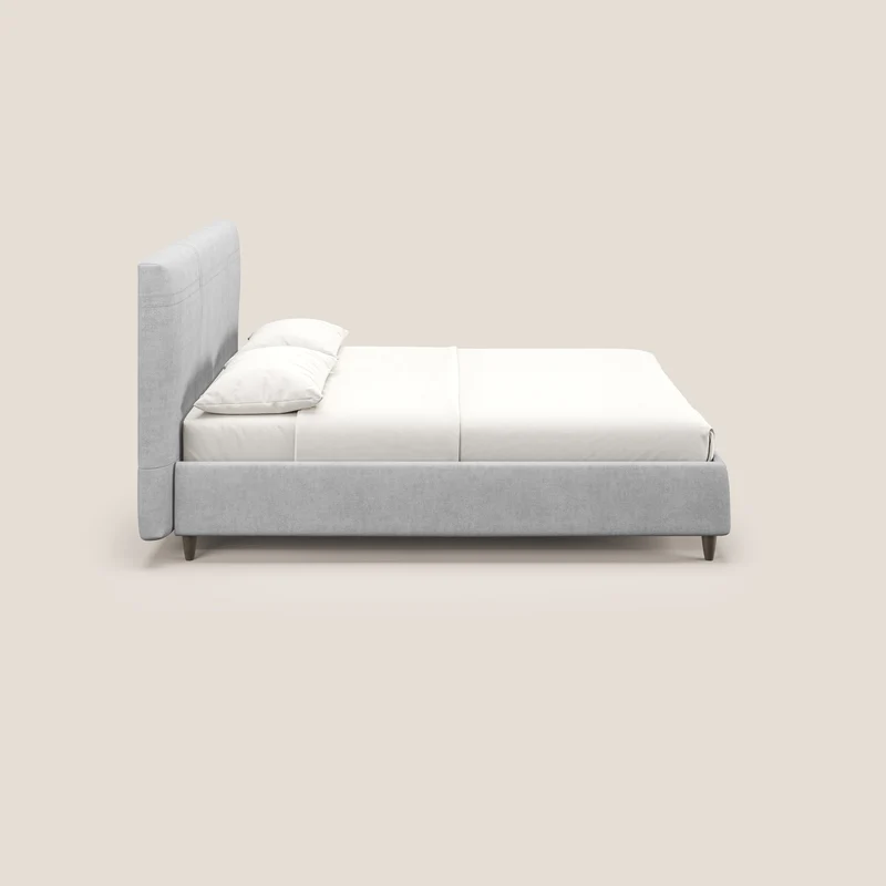 Martina lit rembourré avec coffre en tissu imperméable T02 gris clair