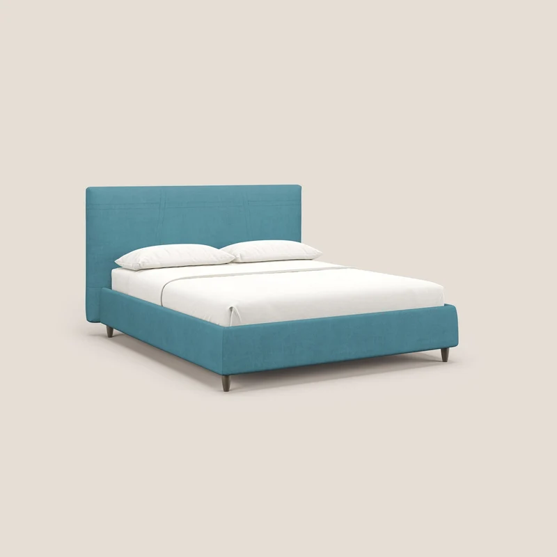 Martina lit rembourré avec coffre en tissu imperméable T02 azur