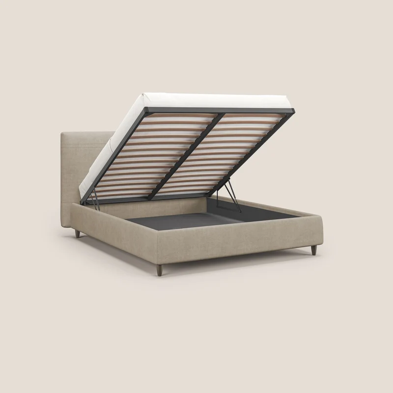 Martina lit rembourré avec coffre en tissu imperméable T02 beige
