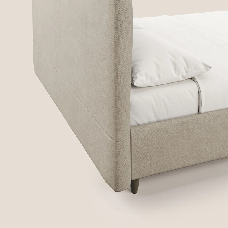 Martina lit rembourré avec coffre en tissu imperméable T02 beige