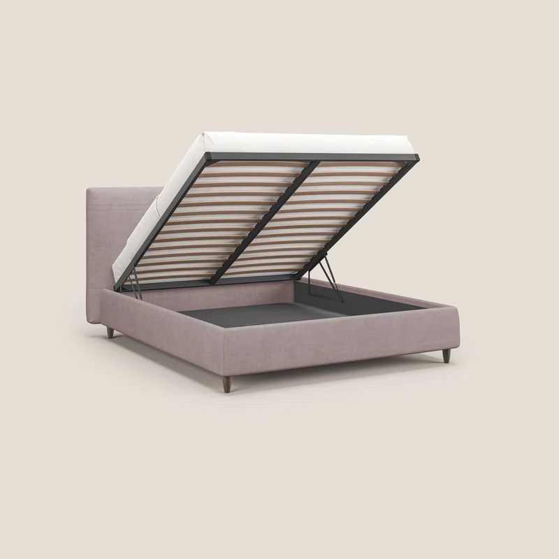 Martina lit rembourré avec coffre en tissu imperméable T02 rose