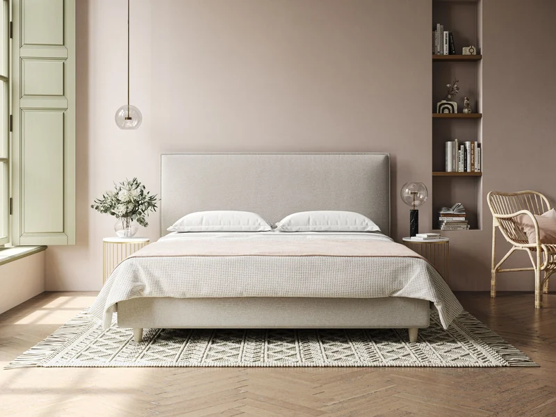 Costanza lit coffre et déhoussable en tissu mixte coton imperméable T13 crème